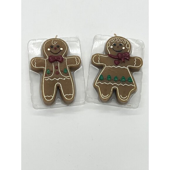Adorable Little Ginger Bread Boy and Girl Novelty Christmas Candles 5" x 3" - Picture 1 of 5
